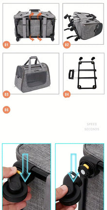 2-in-1 Cat Carrier with Wheels and Handle