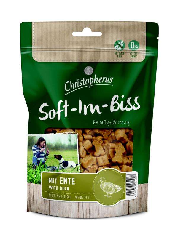Hundeleckerli Soft-Im-Biss mit Ente 125 g, 12er Pack – Christopherus Hund
