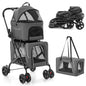 PETSITE Double Dog Stroller Foldable 3-in-1 Cat Stroller with 2 Detachable Carriers Safety Belt Washable Cover Removable Pads 4 Wheels Travel Pet Stroller for Small Medium Dogs Cats (Grey)
